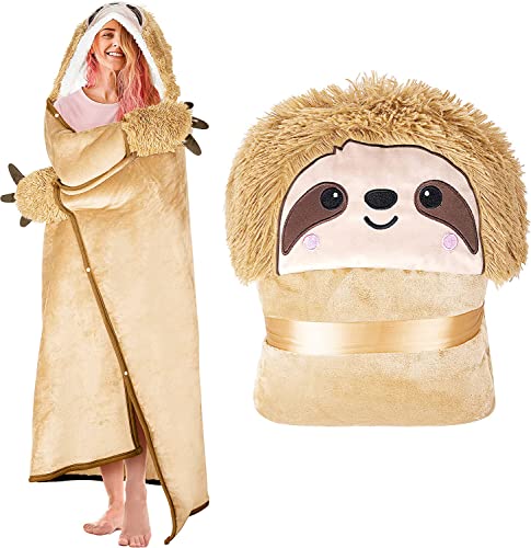 Image of Sloth Wearable Hooded Blanket for Adults – Super Soft Warm Cozy Plush Flannel Fleece Throw & Sherpa Hoodie Cloak Wrap - Sloth Gifts for Women Adults Girls and Kids