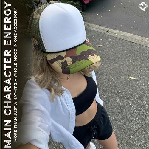 Image of Funky Junque Foam Trucker Hat, Trucker Hats for Women & Men - Blank Adjustable Snapback Mesh Back Baseball Cap
