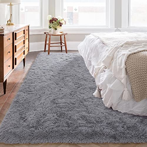 Vasofe Extra Soft Grey Fluffy Area Rugs 5X7 Shag Bedroom Rugs, Gray Large Fuzzy Rugs For Living Room, Plush Nursery Carpet For Kids, Teen, Shag Furry Throw Modern, Indoor Home Decor Floor Rug #TOP1