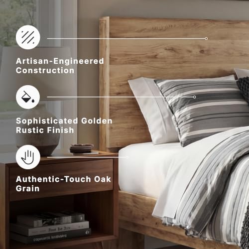 Image of Signature Design by Ashley Hyanna Rustic Farmhouse Twin Panel Bed Frame | Warm golden oak finish over durable engineered wood, Ideal rustic styling for kids and youth bedrooms