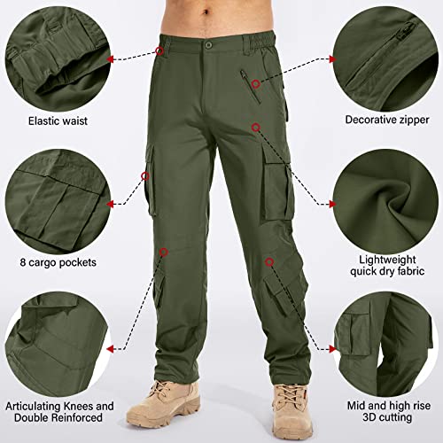 Linlon Men's Outdoor Casual Quick Drying Lightweight Hiking Cargo Pants With 8 Pockets,Army Green,29 #TOP2