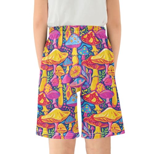Rainbow Color Mushrooms Sleep Shorts Summer Pajama Shorts Elastic Waist Sleep Bottoms with Pockets 6-14 Years2