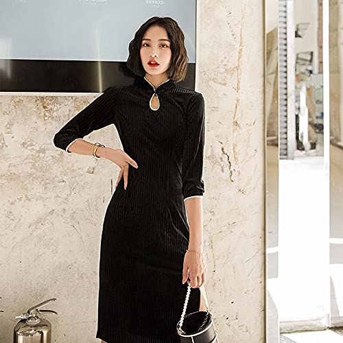 UBBVPKY Cheongsam Kleid - Sexy Velours Frauen Schwarzes Kleid Elegante...