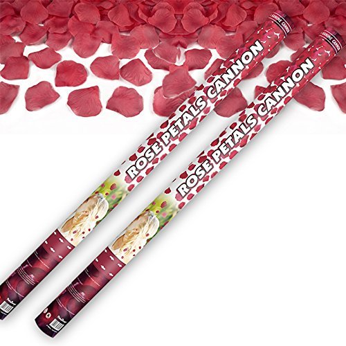 2 cañones de confeti con pétalos de rosa rojos, 80 cm de largo, para bodas, fiestas
