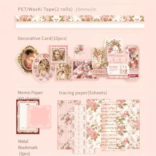 Image of GDNK Scrape Book Kit Scrapbooking Kit Vintage Journal Scrapbook Pack DIY Paper Stickers, Craft Kits Notebook, Collage Album Aesthetic Sticker Journaling Scrapbook Photo Album (Pink Victorian)