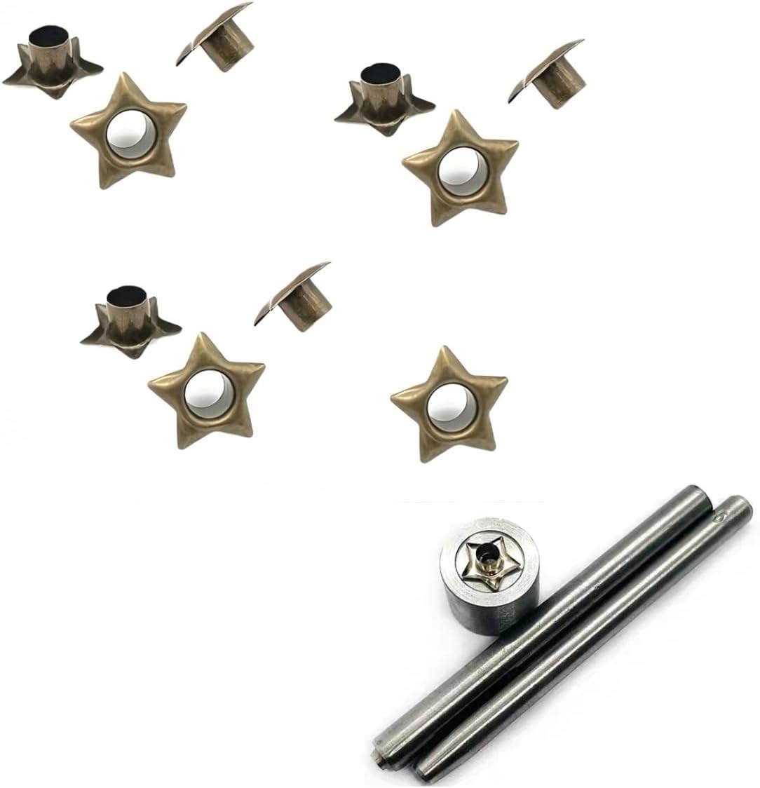 50Pcs Star Shaped Eyelets 5mm Metal Grommets Kit with Punch Tool, Craft Fasteners for Leather Fabric Sewing DIY (AntiqueBronze)