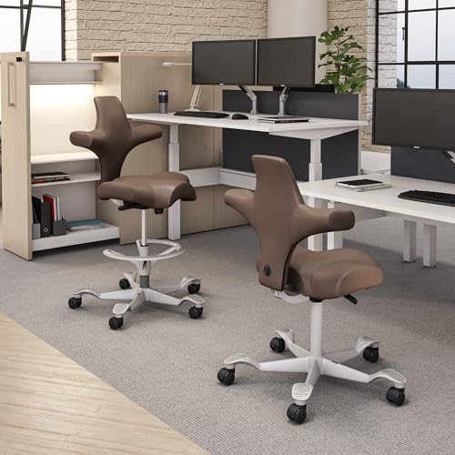 Image of HAG Capisco Sit to Stand Chair-Silver Frame-Upholstered Brown Mahogany Vinyl