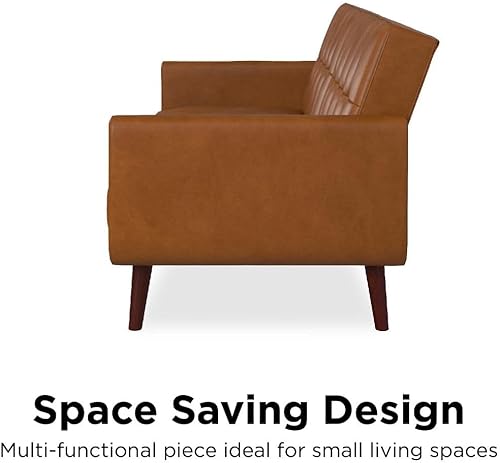 Miniatura 9 de DHP Nia - Sofá cama y sofá tapizado moderno ajustable futón de piel sintética camello