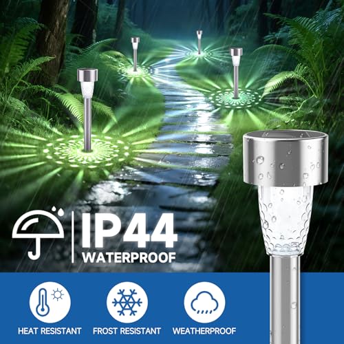 Aigostar Solar Lights Outdoor Garden, 12 Pack Outdoor Lights Solar Powered Stake Lights, Waterproof Solar Pathway Lights, Stainless Steel LED Garden Light Landscape Path Lighting for Walkway Lawn - Image 4