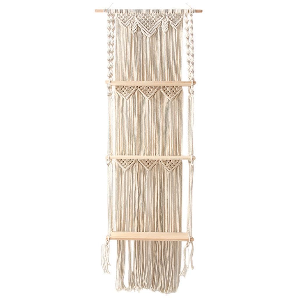 YIXANNX Macrame Wall Hanging Shelf 3 Tier Woven Handmade Practical Storage Solution Showcasing Favorite Books Mirror Plant Shelf Large Macrame Book Shelves