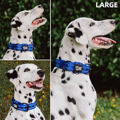 Image of Tuff Pupper Heavy Duty Tactical Dog Collar | 1.5 inch Wide Ballistic Nylon | Reflective Stitching | Integrated ID Tag Holder | Stainless Steel Buckle | Padded Lining | Medium & Large Dogs (Blue, Large)