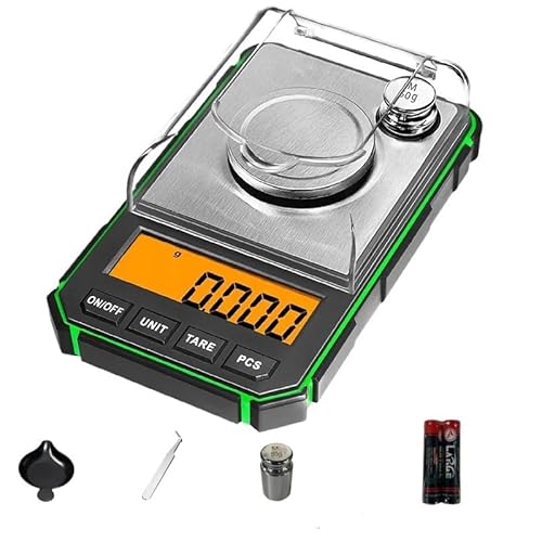Dudass 精密はかり 0.001g 電子はかり 計量計 はかり キッチン 小型ポケットミニスケール 50g単位の分銅付き LCDディスプレイで複数の単位変換が可能 宝石 薬局 お茶 キッチン用品 スパイスの計量に最適です (グリーン,電池あり) [並行