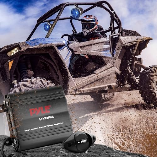 Image of Pyle 2-Channel Marine Amplifier, 400W Waterproof Amplifier for Boat Stereo Systems, Compact Marine Audio Amplifier with Wired Volume Control, RCA /AUX /MP3 Input, Weatherproof Design for Outdoor Use