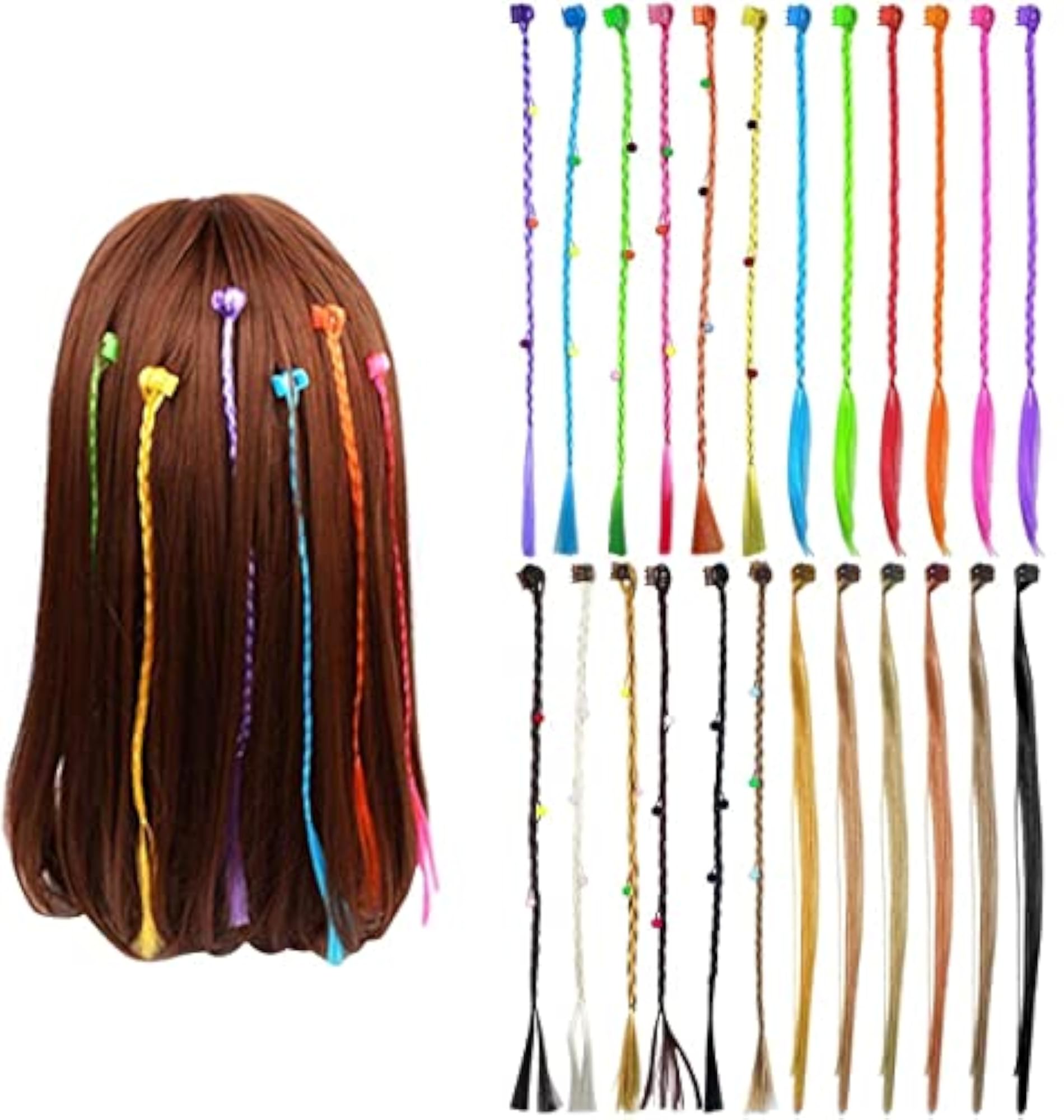Kids Hair Extensions with Colourful Hair Clips