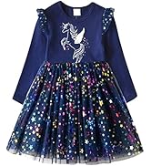 2er Pack Mädchen Kleider Langarm - Baumwolle Blumen Prinzessin Kleid