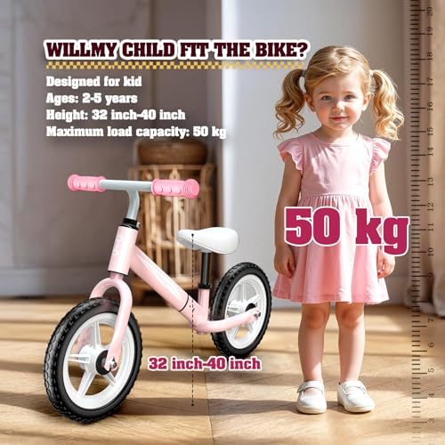 Bicicleta sin pedales para niños de 2 a 5 años ajustable rosa con luces 6