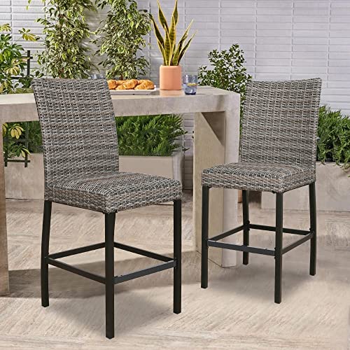 Iwicker Patio Pe Wicker Height Bar Chairs, Outdoor Heavy-Duty Steel Frame Rattan Bar Stools With Padded Quick Dry Foam And Curved Backrest, Set Of 2 #TOP6