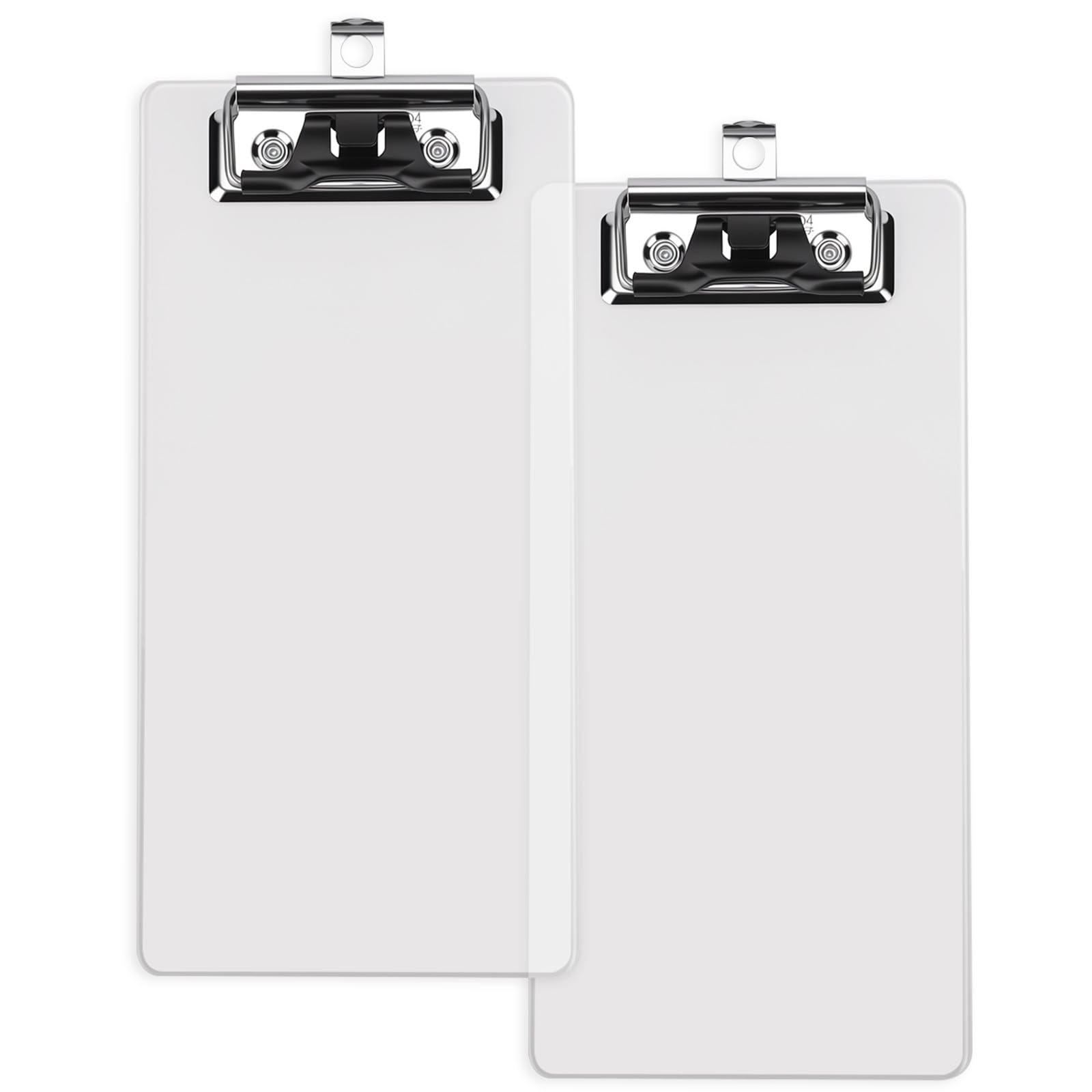 4.1x8.4in Acrylic Clipboard for 3.5x7.4in Paper, 3mm Thick 2 Pack Convenient Clip-on Pen Storage Clear Clipboards with Low Profile Clip, Portable Working Accessory Home Office Restaurant Supply