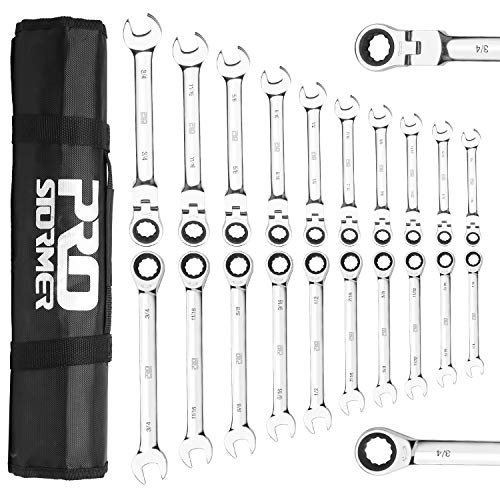 PROSTORMER 20-Piece SAE Ratcheting Wrench Set, 1/4"-3/4" Chrome Vanadium Steel Combination Ratchet Wrench