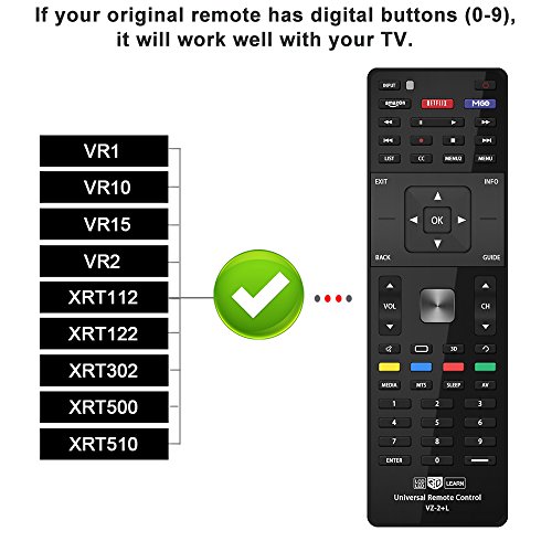 Image of Gvirtue Universal TV Remote for Almost All Vizio LED LCD 3D Smart E Series TV Smart Internet Apps with Amazon, Netflix and M-GO Keys, Sub XRT112 XRT100 VR1 2 10 15 etc., VZ-2+L