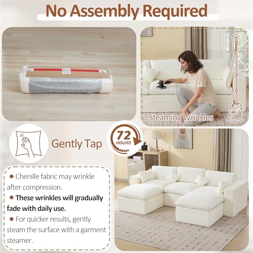 Image of 115'' Cloud Boneless Sectional Couch, Modular Sectional Sofa Deep Seat with 2 Ottomans, Oversized Upholstered Convertible Comfy 5 Seater Chenille Sofa U Shape Couches for Living Room, Beige