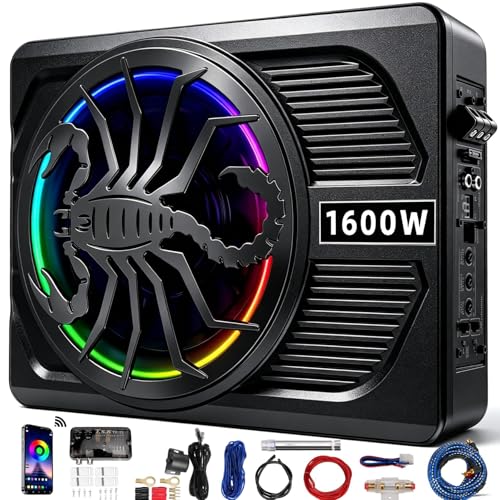 Image of Upgrade1600W Under Seat Subwoofer | 10 inch Slim Car Sub with Built-in Amp, RGB LED Lights, APP Control | Independent Bass Knob, LPF, Gain, Bass Boost | High Output Deep Bass Distortion-Free Audio