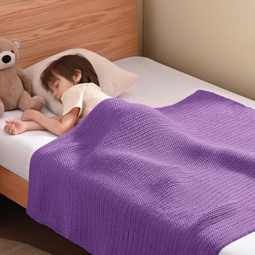 Guohaoi Knitted Weighted Blanket Kids (Purple 40"x60" 7lbs) No Beads Cooling Heavy Blanket, Home Decor Breathable Chunky Knit Throw Blanket for All-Season Use