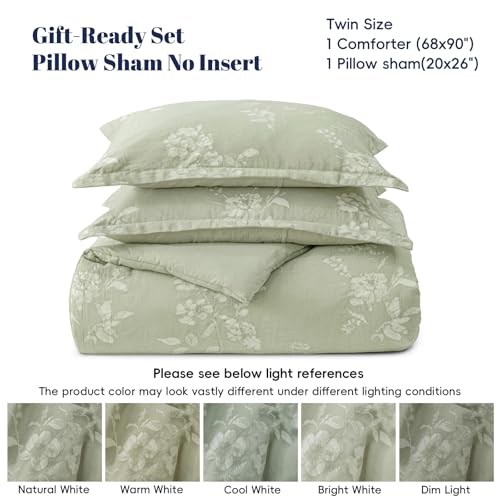 Image of PHF Cotton Jacquard Comforter Set Twin, Soft Breathable, Dusty Sage