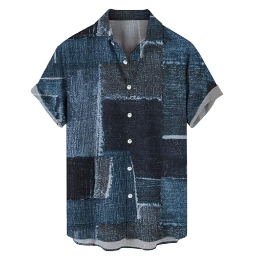 DGZTWLL Camisas de manga corta para hombre, a cuadros, con botones, solapa, para verano, informales, ligeras, transpirables, para playa, hawaianas para hombre, azul, M