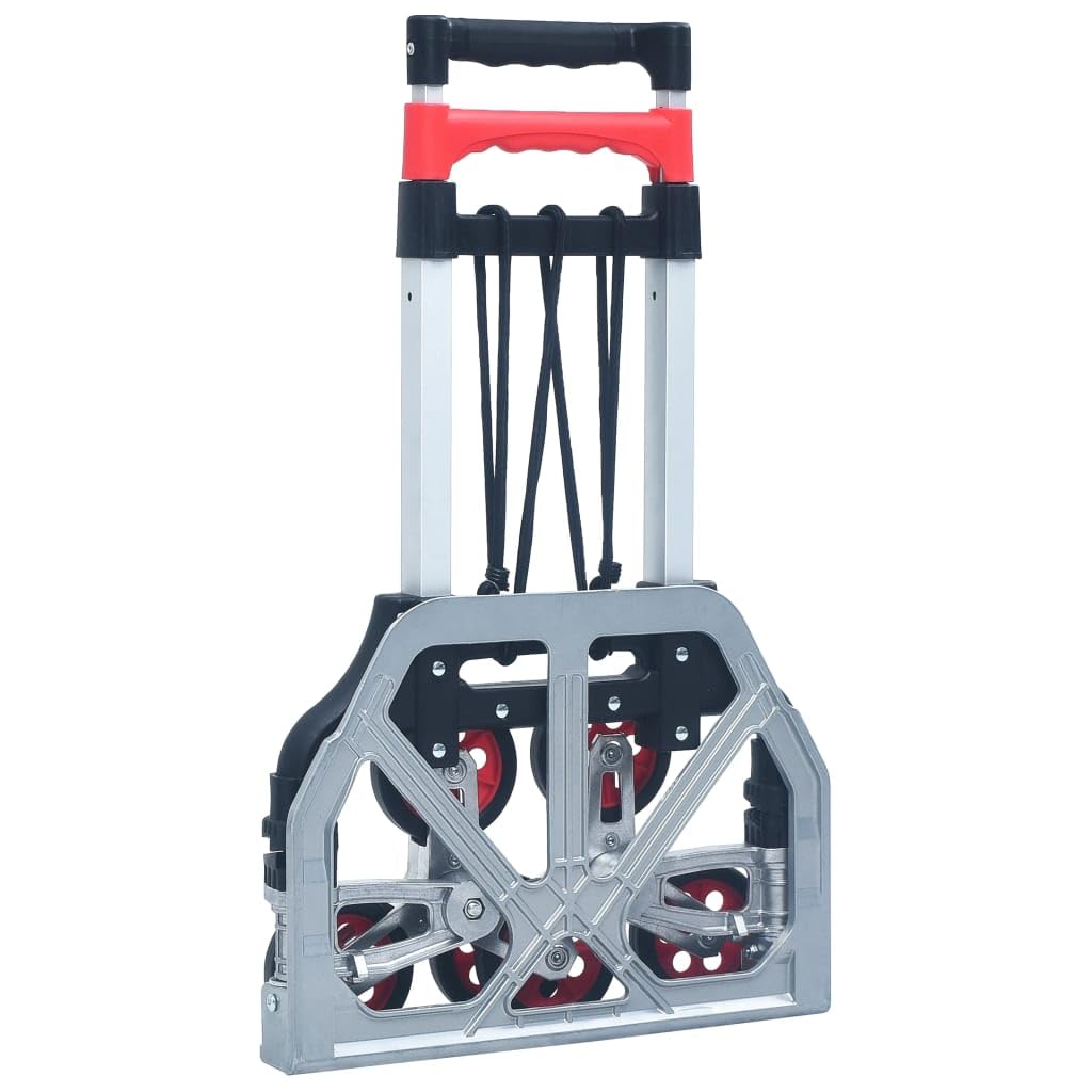 Wózek transportowy schodów, składany, z aluminium, srebrny, o udźwigu 70 kg, regulacja wysokości od 63 do 100 cm, trójkołowe podwozie do gospodarstwa domowego, ogrodu, na plac budowy i