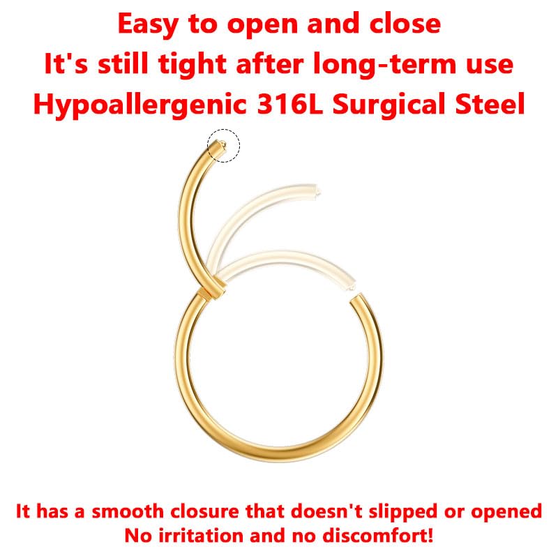 AMASIS Nose Rings Hoops - Men Women 316L Surgical Steel Hinged Nose Rings Hoop for Nostril Septum Cartilage Helix Daith Tragus Rook Conch Lip Ear Lobe Piercings4