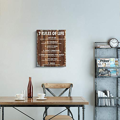 Pigort Motivational Quotes Wall Decor 7 Rules Of Life Inspirational Motto Canvas Print Wall Art (12X15 Inch, Brown) #TOP5