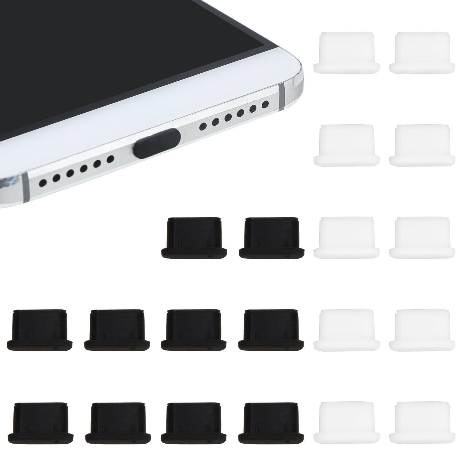 Tappi USB-C In Silicone Antipolvere - 20 Pezzi Con 2 Scatoline Di Plastica, Protezione Per Porte Type-C Di Smartphone E Tablet (Nero)
