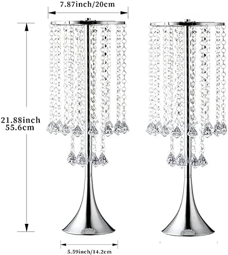 Luxurious Crystal 2pcs Flower Stand Wedding Centerpieces 58cm H, Tall Metal Flower Arrangement Stand, Tabletop Flower Vase for Wedding Party Dinner Event Hotel/Home Decor (Silver)