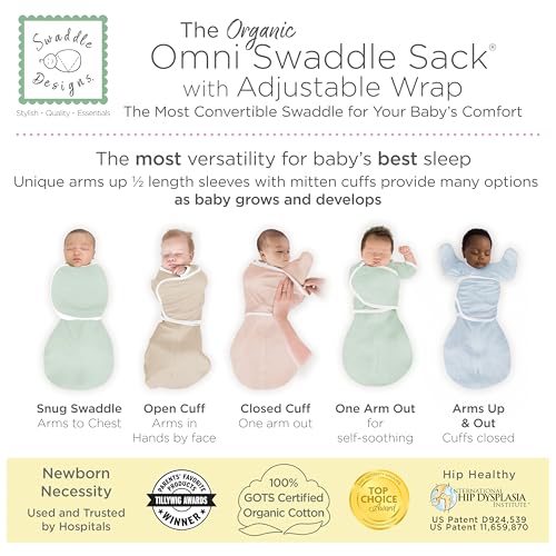 Image of SwaddleDesigns Organic 6-Way Omni Swaddle Sack w /Wrap, Jadeite, 12-18 lb