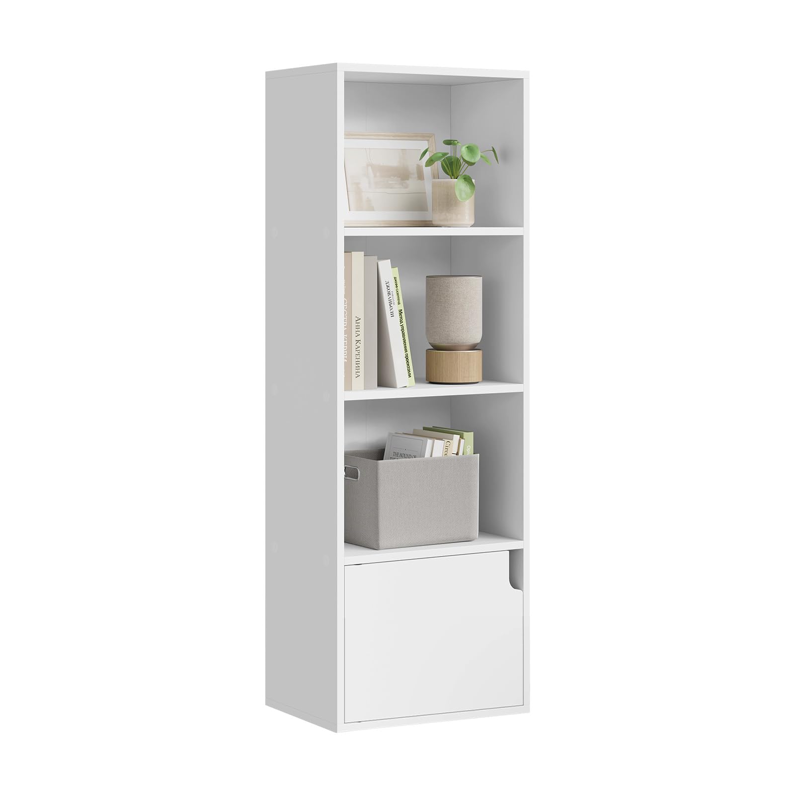 eSituro Libreria 3 Scomparti 1 Armadietto 34x24x106 cm Bianco | Verticale; Truciolare e MDF; Salvaspazio; Studio ufficio; Montaggio facile
