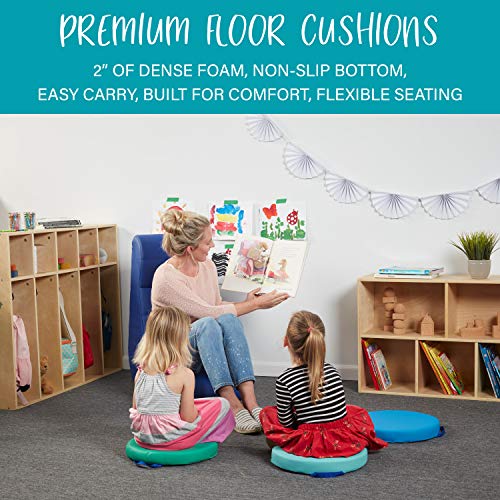Image of Factory Direct Partners SoftScape 15 inch Round Classroom Floor Cushions with Handles; Flexible Seating for Daycare, Preschool, Playroom; 2 inch Thick Deluxe Foam (6-Piece) - Contemporary, 11232-CT