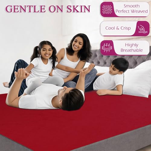 Image of Stylista 100% Waterproof Premium Cotton Feel Mattress Protector King Size 78x72 Inches | Breathable and Hypoallergenic Ultra Soft Fitted Bed Protector Cover (78 inchx72 inch King, Maroon)| One Year Warranty