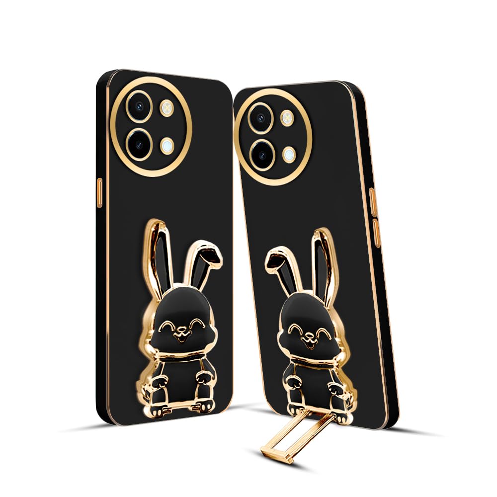 KARWAN®️ 3D Bunny with Folding Stand Back Cover Case Compatible for Vivo Y58 | Slim electroplated case | Stand case | Soft TPU | Space Astro Theme | Camera Fusiontection-Black (B0D988XZG5) Amazon Price History, Amazon Price Tracker