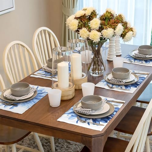 Sets de table lin dahlia bleu double couche de qualité supérieure 45x30 cm