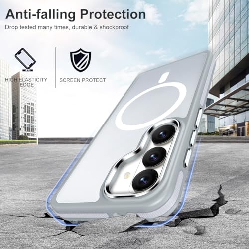 Image of MALEWOLF Case for Samsung Galaxy S26 Plus, Compatible with Magsafe, Translucent Cover [Military Grade Shockproof] [Anti-Slip Edge], Color Hybrid Magnetic Case for Galaxy S26+ (Grey /White)