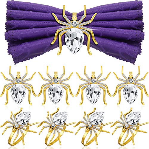 12 Pieces Spider Napkin Rings Halloween Napkin Rings Metal Spooky Rhinestone Napkin Holder Buckle Serviette Halloween Table Decoration Party Supplies (Silver) #TOP13