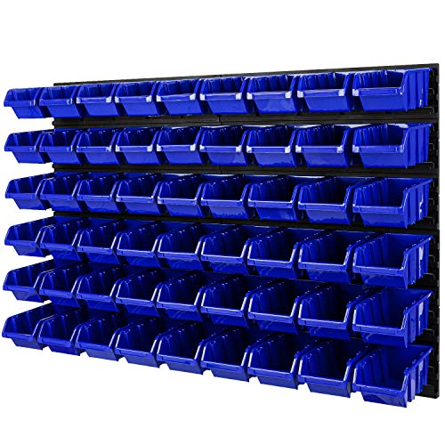 PAFEN Stapelboxen Wandregal - 1152 x 780 mm - Lagersystem 54 TLG Boxen Werkzeuglochwand Schüttenregal (Blau)