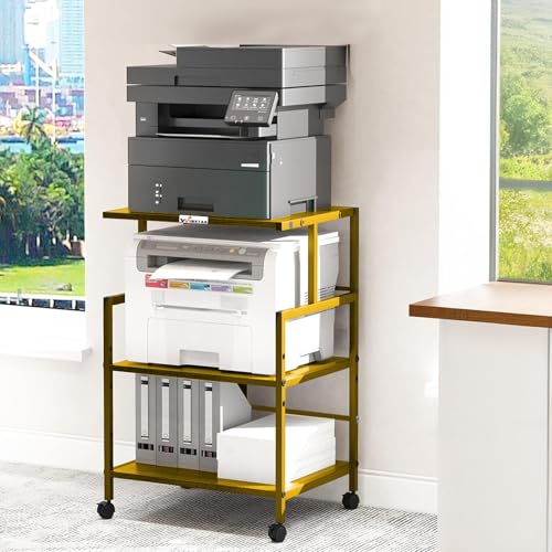 Image of WINSTAR Printer Stand, Solid & Sturdy, Modern Contemporary Look, Space Saving, Made in India (Gold, 3 Tier)