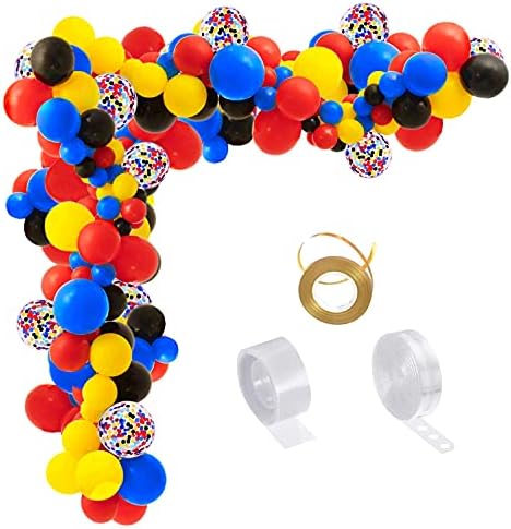 Superhero Party Supplies-110pcs Black Blue Red Yellow Confetti Latex Balloons Garland Kit for Avengers Birthday Boys Girls Baby shower Party Decoration
