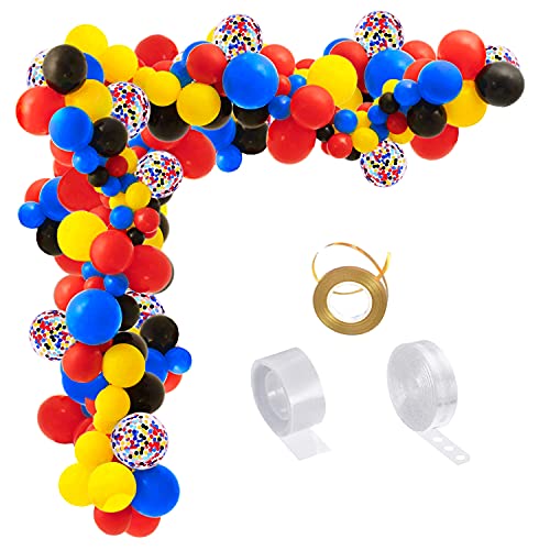 Generic Superhero Party Supplies9pcs Foil Balloon with 60pcs Black Blue Red Yellow Latex Balloons Garland Kit for Avengers