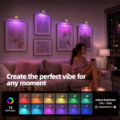 EZVALO Picture Lights for Wall, 2000mAh Rechargeable Battery Magnetic Poster Lights with 3 Color Temps & 12 RGB, Remote Dimmable Timer Painting Light, Wall Decor Light for Art Display, Frame (3 Pack)