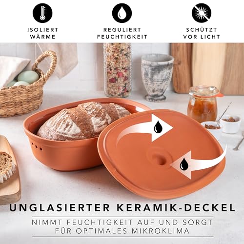 Foto von Römertopf Brottopf oval aus Naturton Terrakotta, 30 x 21 x 15 cm, ca. 2,0 Liter, belüfteter Keramik-Vorratstopf mit 2x3 Lüftungslöchern, feuchtigkeitsregulierend, zur Aufbewahrung von Brot & Brötche