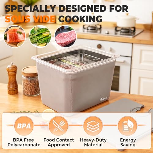 Image of HOMENOTE Sous Vide Container with Collapsible Silicone Lid, 12 Qt Kit | BPA-free kit with rack, sleeve and magnetic time-temperature guide for the fridge; fits Anova and most sous vide cookers.