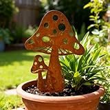 PIujsym Pilze Deko Gartenstecker Metall, Gartendeko Für Draußen Wetterfest, Gartenstecker Rost, Gartendeko Ros, 30cm Hohe Pilzfigur Für Beet & Topf, Dekorative Garten Deko Rostoptik
